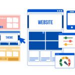 How to choose the right WordPress theme illustration with theme cards, selection cursor, and icons for speed, mobile, and customization