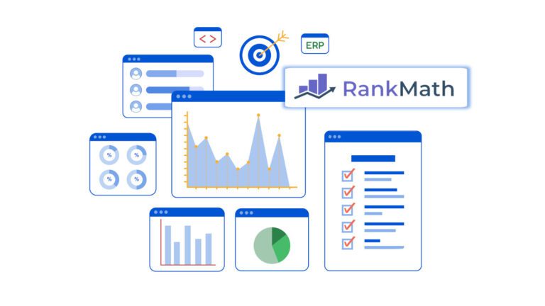 Beginner-friendly illustration of RankMath SEO setup with a clean dashboard and progress checklist