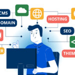 Illustration showing a young man using the best web tools for building a website.